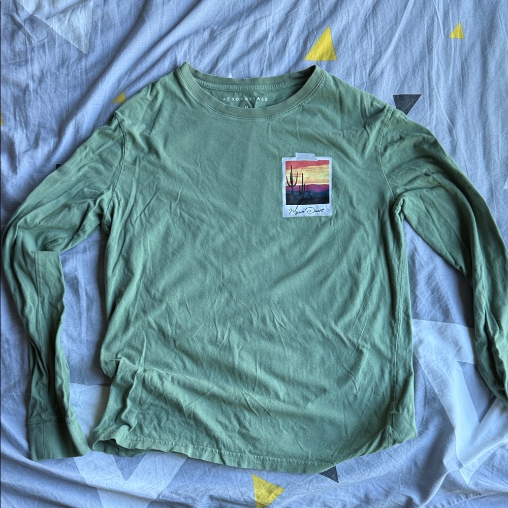 Aeropostale Olive Green Long Sleeve Tee with Desert Graphic